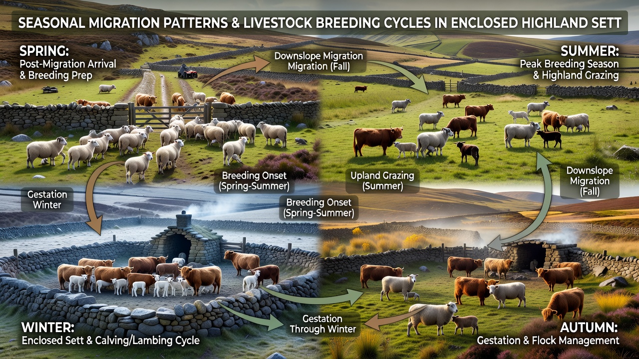Livestock grazing in enclosed highland pastures during peak breeding season